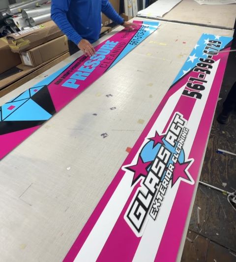 Glass Act and pressure cleaning graphics fresh off the printer